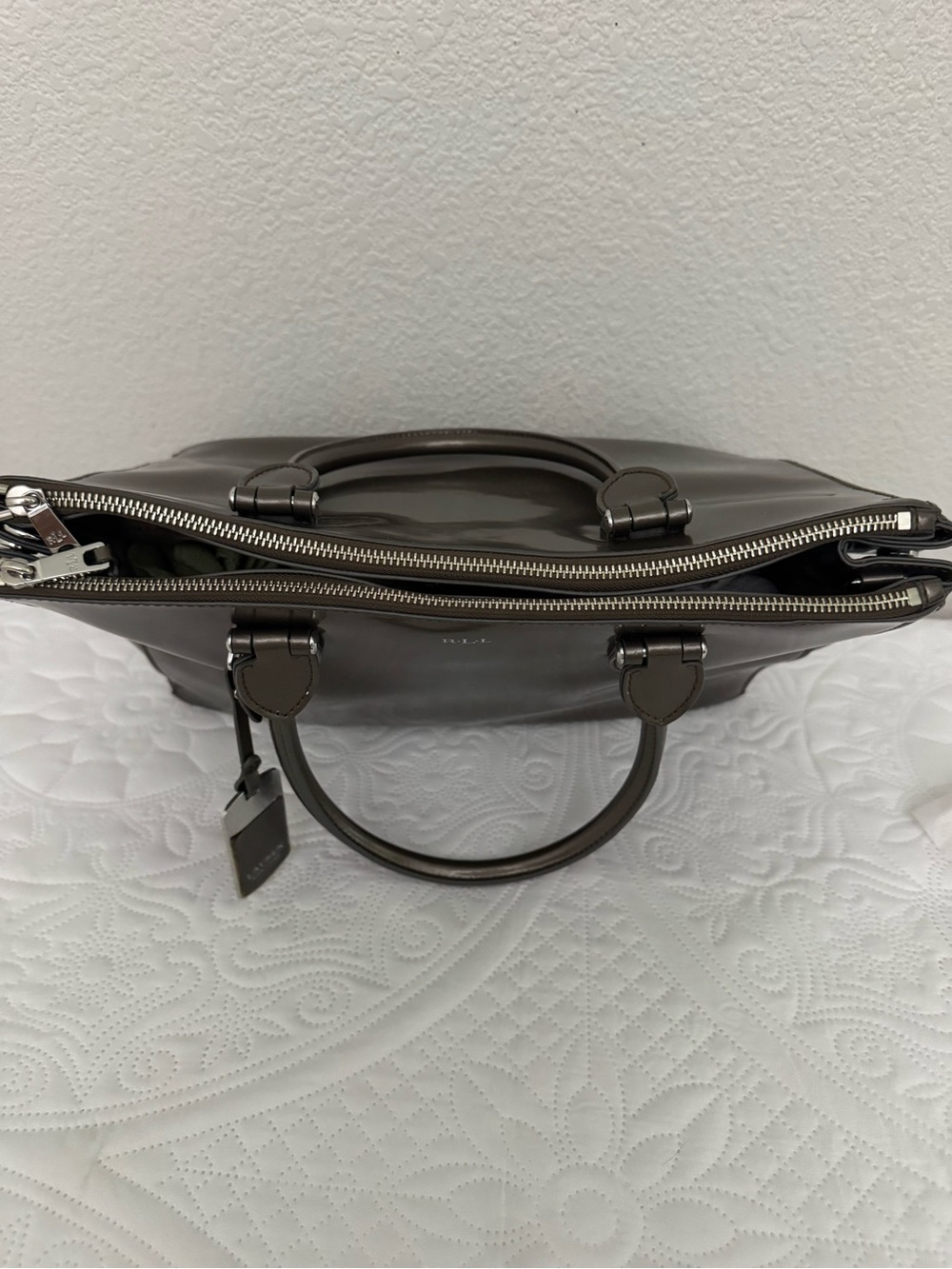 Lauren Ralph Lauren Newbury Double Zip Satchel Bag Tote - Picture 7 of 15